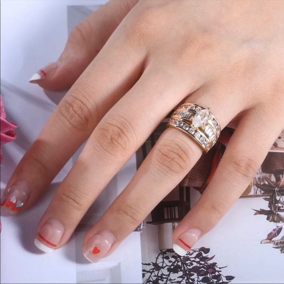 New Women’s Yellow Gold Plated Diamond Ring - Picture 3 of 6